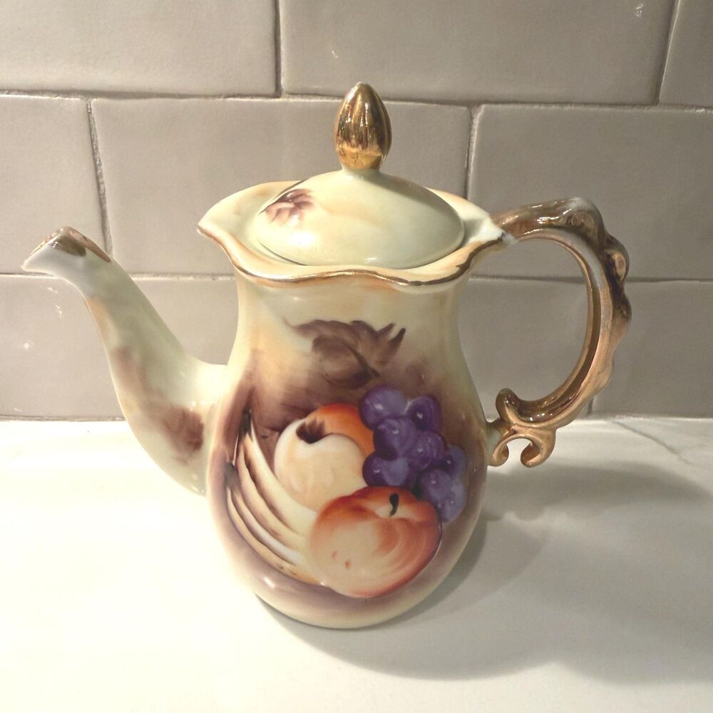 Vintage Enesco Japan Miniature Pitcher, Hand Painted Fruit Porcelain Creamer